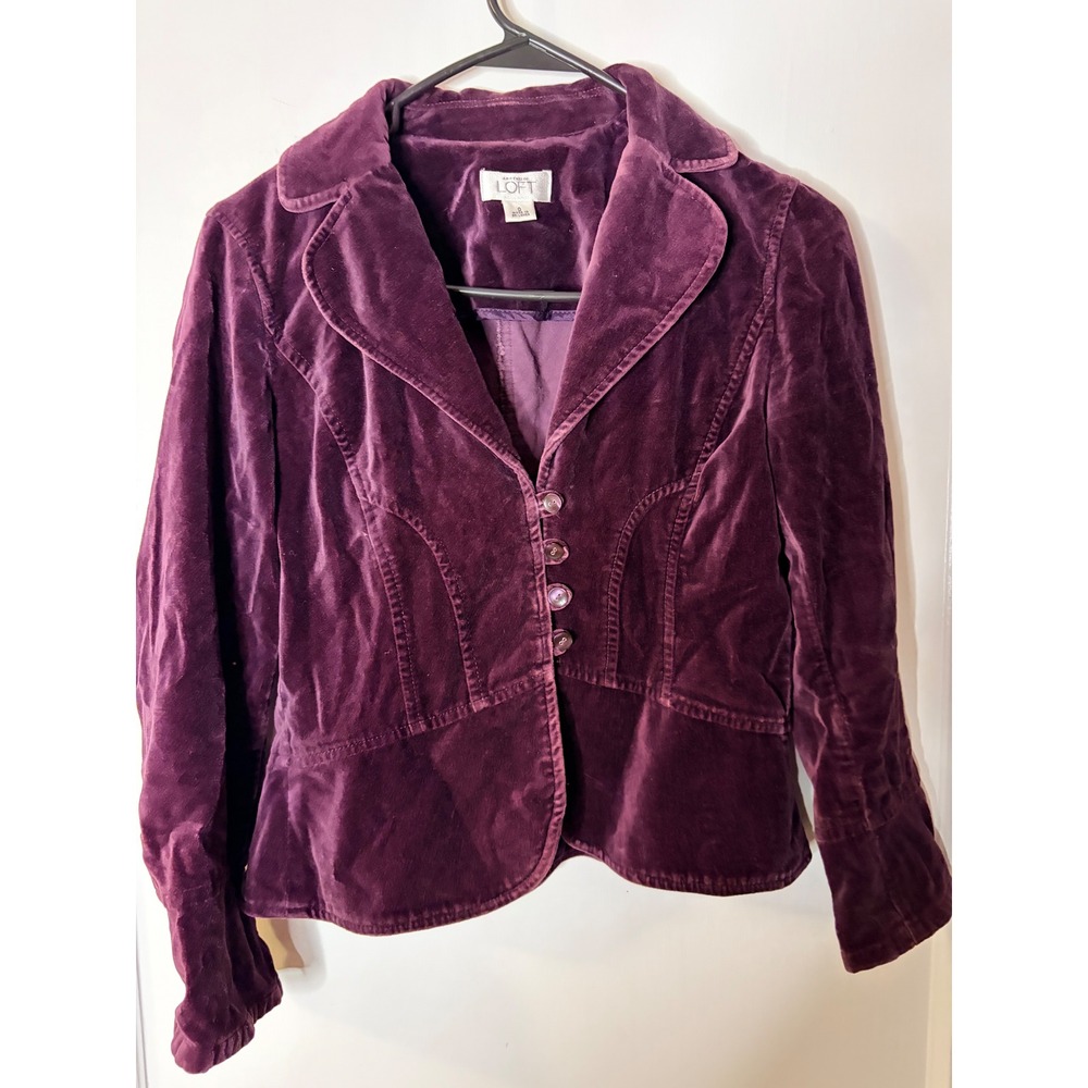 Ann Taylor Loft Womens Velvet Blazer Jacket Plum Purple Size 0 Button Front